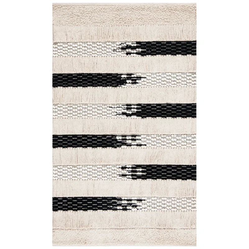 Gracie Oaks Jessen Natura Hand Woven Cotton Striped Rug