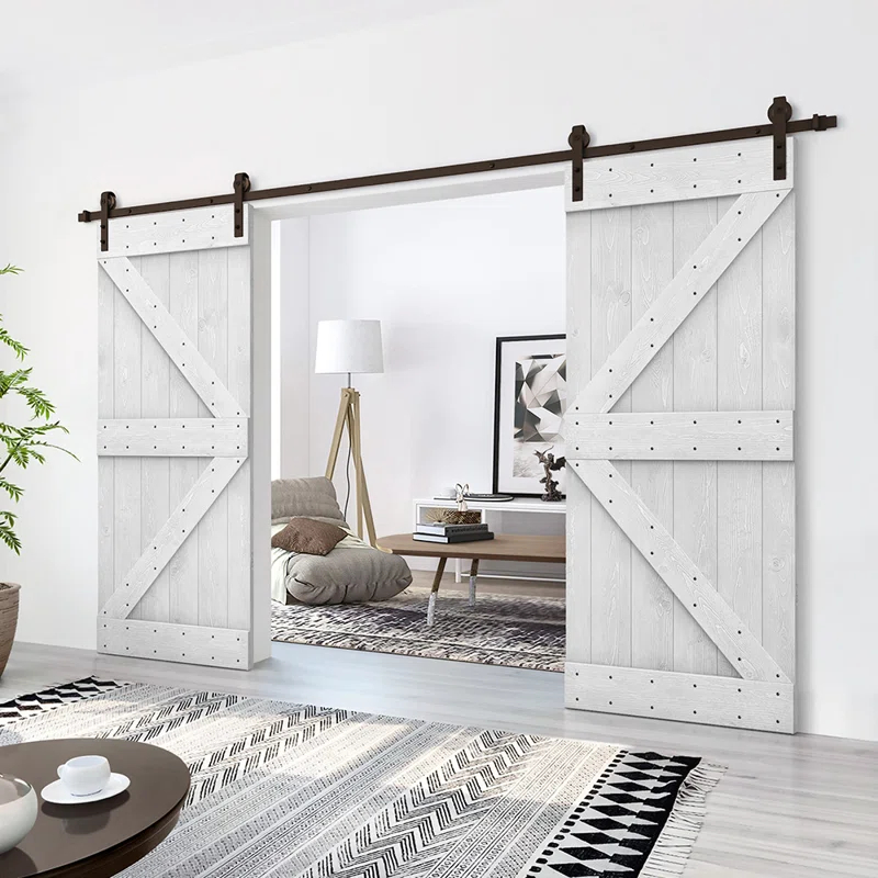 Calhome Paneled Wood Stained K Series Double DIY Barn Door With Sliding Hardware Kit | Wayfair