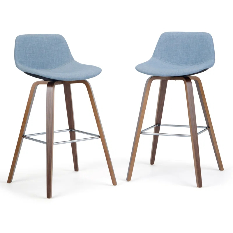 Simpli Home Randolph Upholstered Bentwood Mid-Century Modern Bar & Counter Stool with Chrome Footrest (Set of 2)