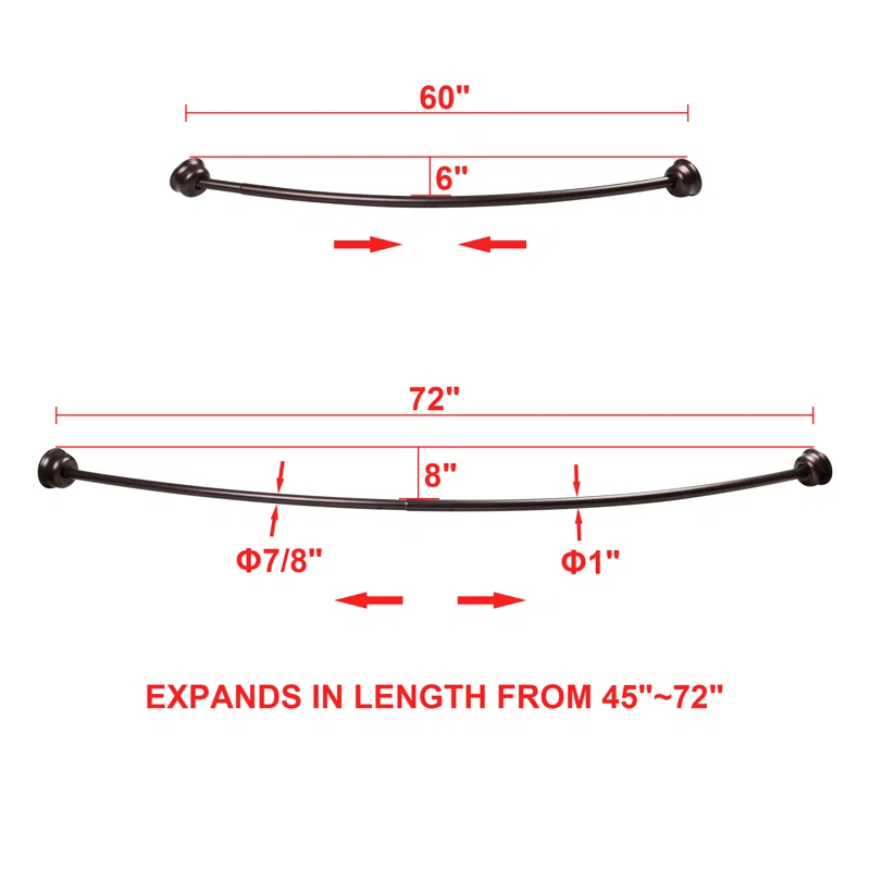 Utopia Alley Utopia Alley Rustproof Fixed Mount Single Curved Shower Rod, Aluminum, adjustable from 45" to 72" Wide