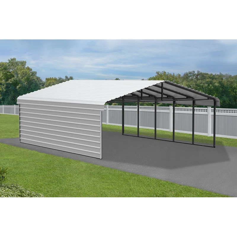 Arrow Arrow Steel Carport with 1 Side Wall Kit, 20x24x07