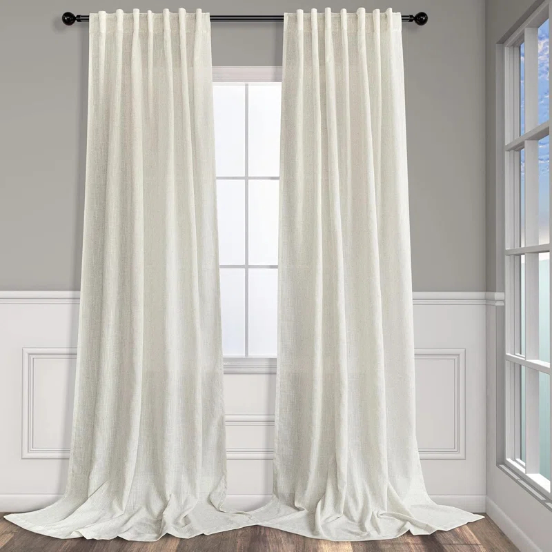 Ivory Cream Curtains 86 Inches Long For Living Room 2 Panel Set Back Tab Pocket Light Filtering Semi Sheer Linen Pleat Curtains Rustic Farmhouse Boho Decor Cotton Textured Gauze Drapes 52 X 86