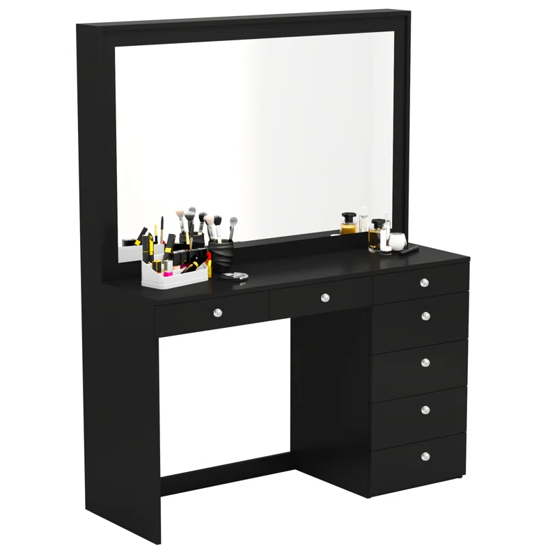 Boahaus LLC Boahaus Joan Large Modern Makeup Vanity Table with Big Mirror, 7 Drawers and Power Outlet