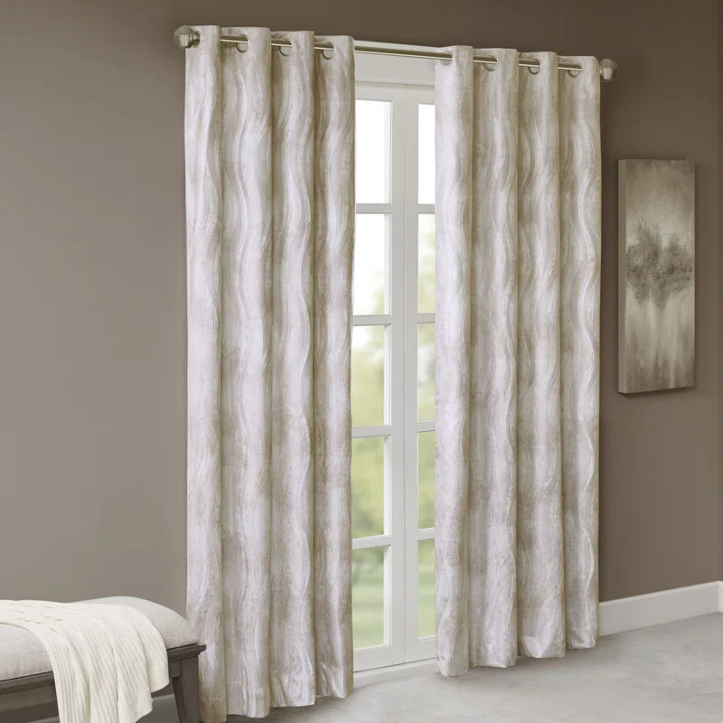 Madison Park Victorio Printed Jacquard Grommet Top Total Blackout Curtain Panel