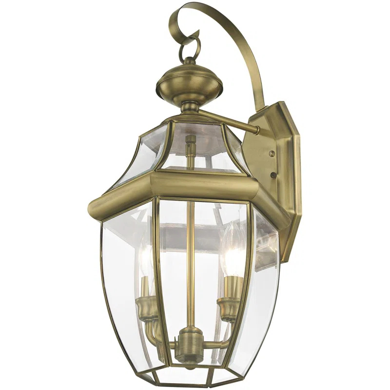 10.5in 2-Light Outdoor Wall Lantern Pendant Fixture with Clear Beveled Glass Shade