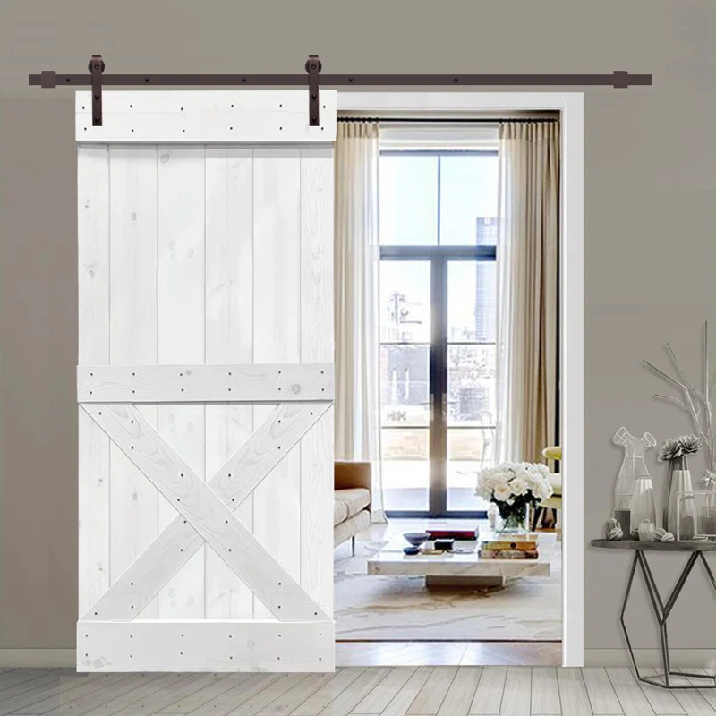 Calhome 36'' x 84'' Solid Wood Paneled Painted with Installation Hardware Kit Barn Door