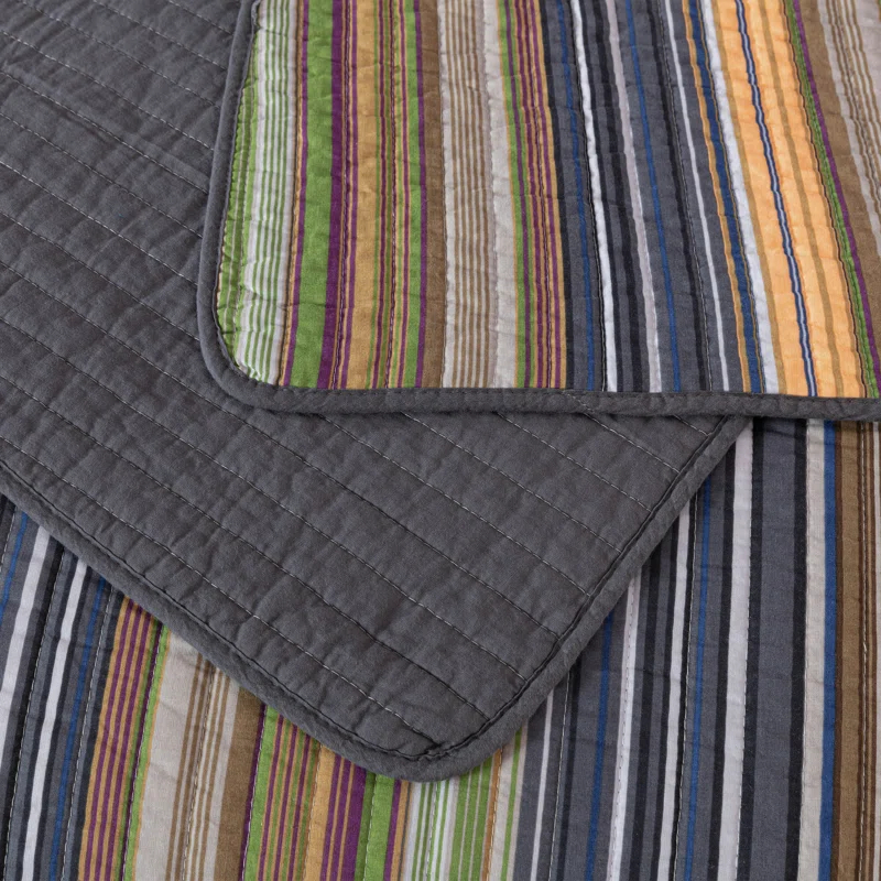 Chezmoi Collection Cotton Quilted Striped Quilt Set