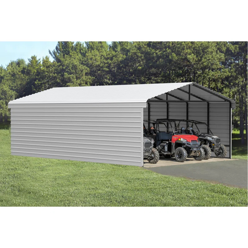 Arrow 29 x 20 ft Charcoal Carport with 2-sided Enclosure