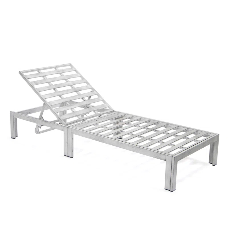 LeisureMod Outdoor Metal Chaise Lounge - Set of 2 with Table (Set of 2)