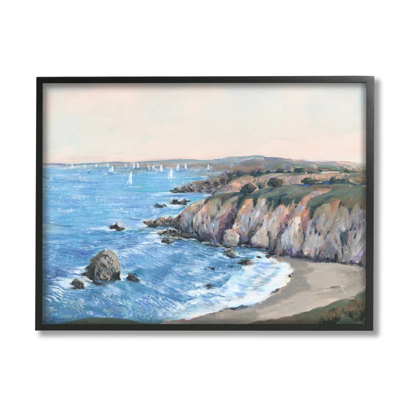 Stupell Industries " Ocean Coast Cove Distant Sailboats Beach Cliff Landscape " by Timothy O' Toole