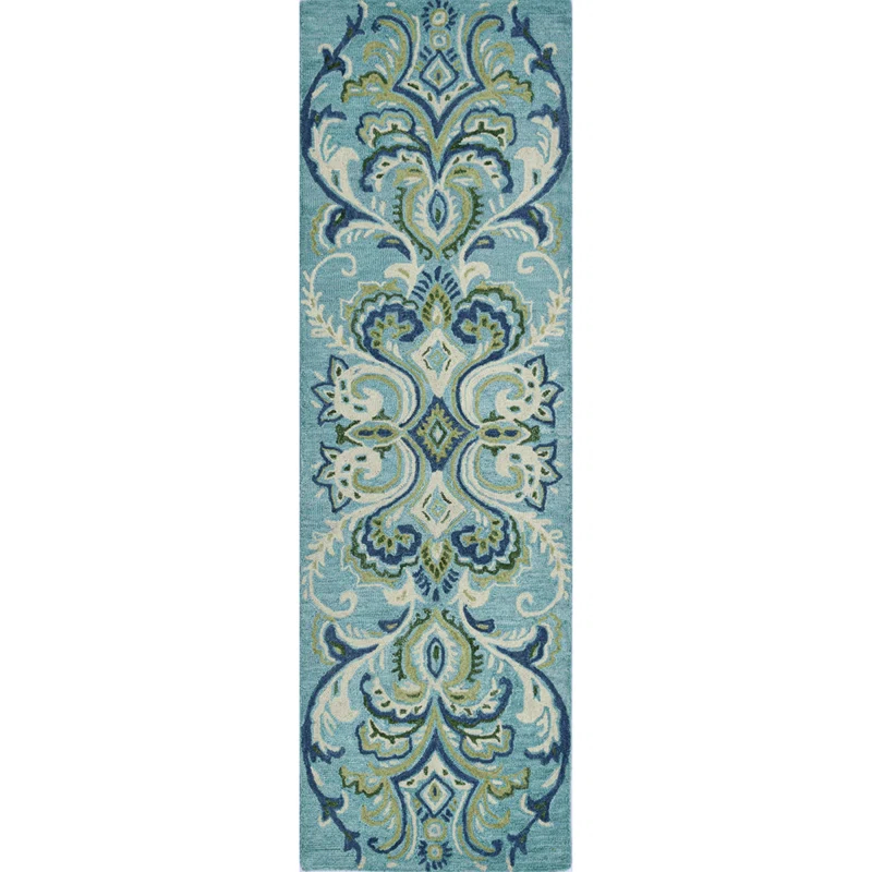 Adelaide Hand Hooked Aqua/Green/Ivory Wool Rug
