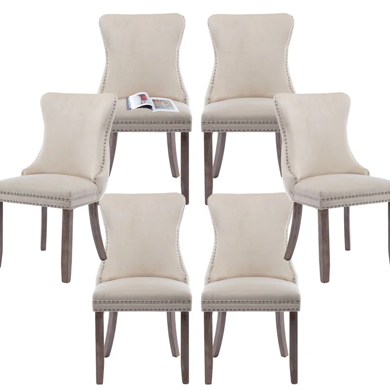 Velvet Upholstered Wing Back Dining Chair (Set of 6)