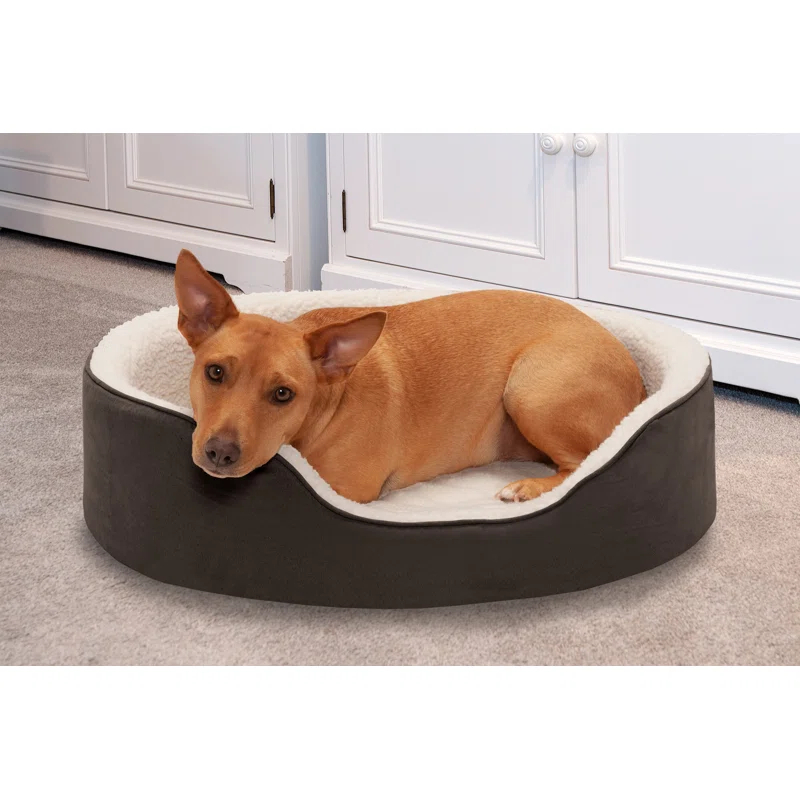 FurHaven Faux Sherpa & Suede Oval Dog Bed