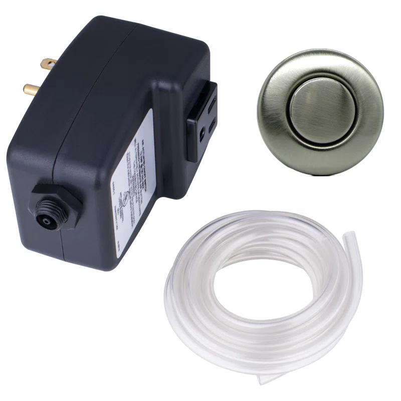 Mr. Scrappy Garbage Disposal Air Switch Kit with Brushed Nickel Push Button, Power Box, and Air Tube