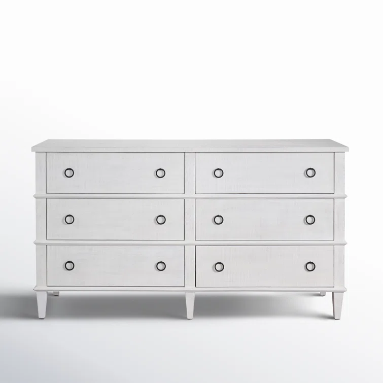 White Farmhouse Double 6-Drawer Dresser