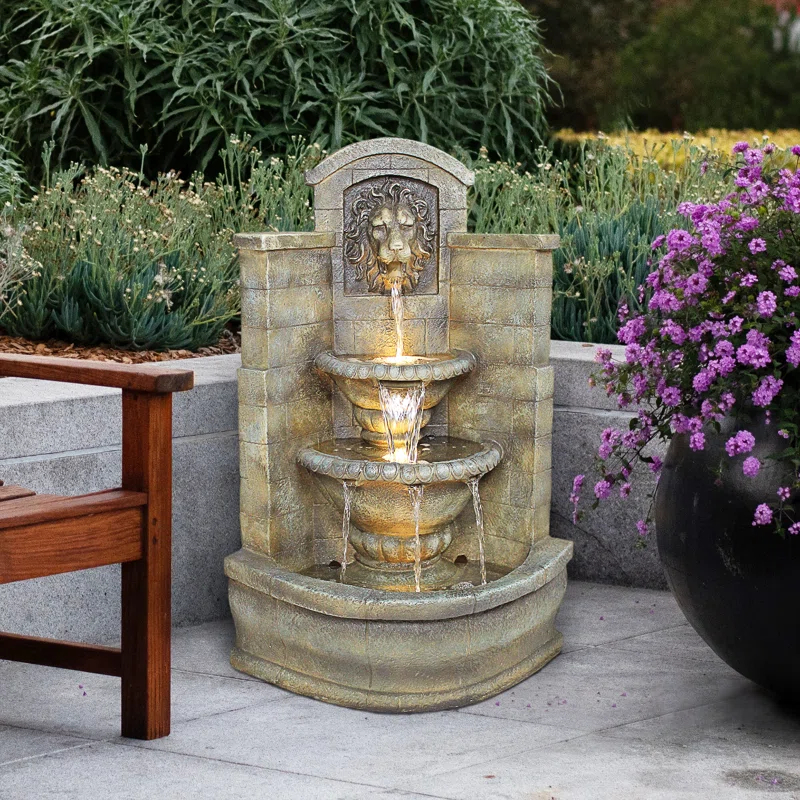 Astoria Grand Saint Remy Lion Corner Fountain with LED Lights