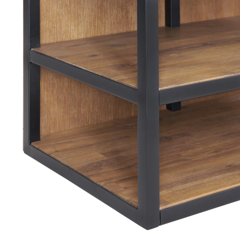 Alaterre Lloyd 28"W 58"H Rustic Industrial Metal Frame Hall Tree With Covered Back, Shelves And Shoe Storage