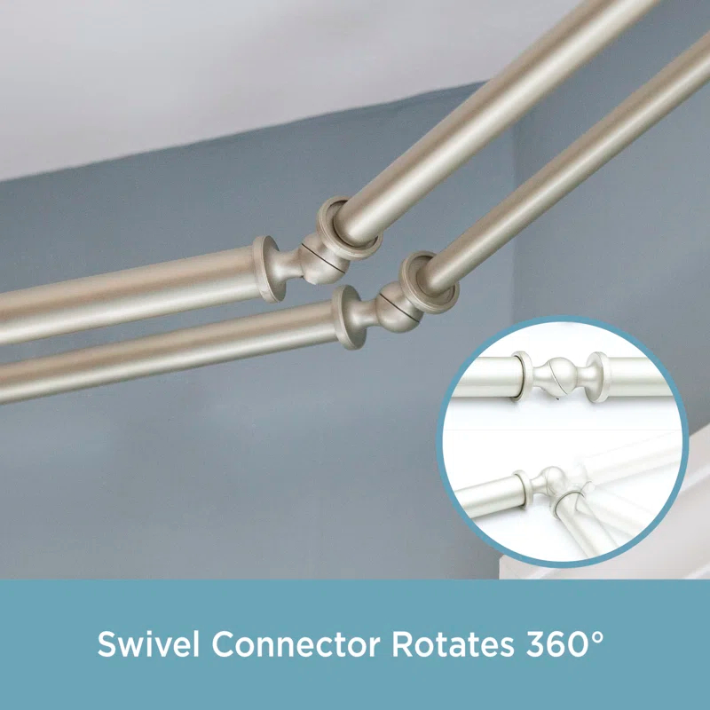 Kenney Square End Bay Window Double Curtain Rod, 78-144" Adjustable Length: 22-37" Sides, 28-72" Center, Steel