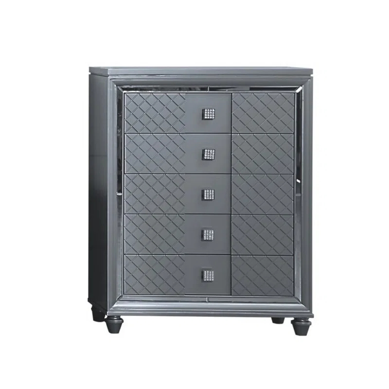 Benjara Seri Tall Dresser Chest With 5 Drawers, Diamond Pattern, Solid Wood