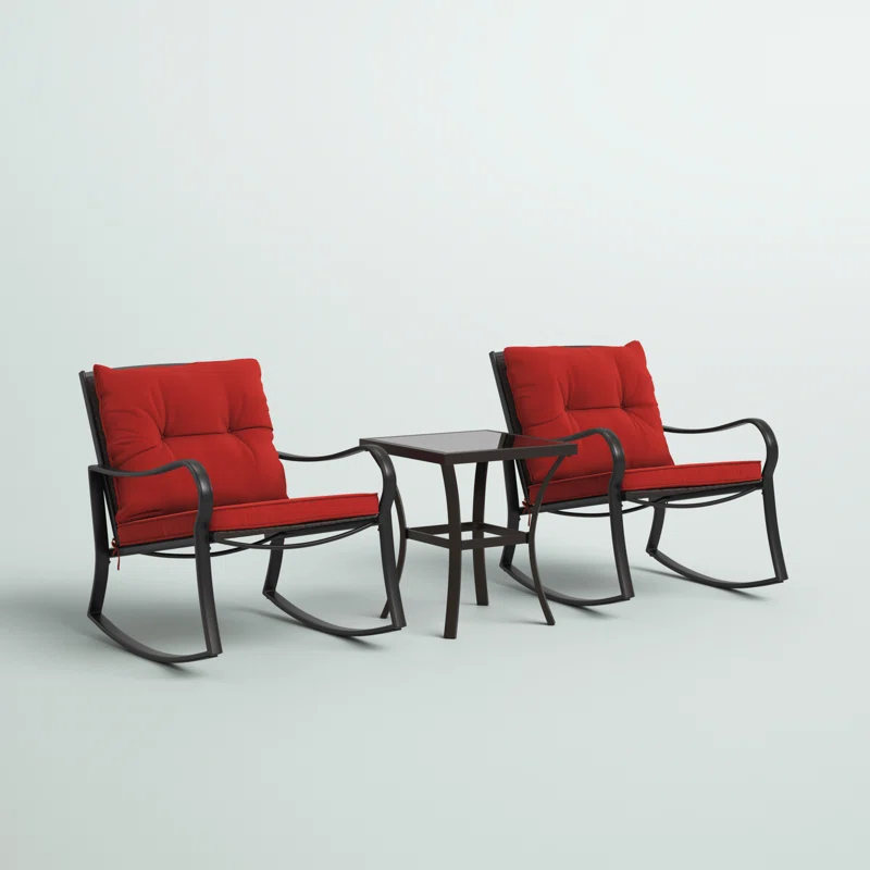 Mercury Row® Preciado 3 Piece Outdoor Patio Set With Cushions-Rocking Chair for Balcony, Lawn and Porch