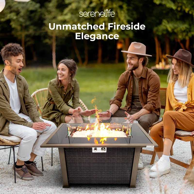 SereneLife 24.8" H x 43.31" W Propane Outdoor Fire Pit Table