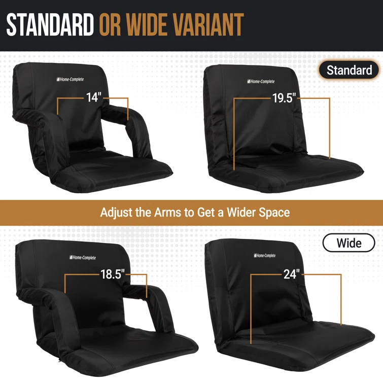 Home-Complete Stadium Seat Chair - Bleacher Cushion with Padded Back Support Armrests 6 Reclining Position
