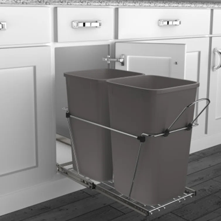 Rev-A-Shelf Double Pull Out Trash Can 27 Qt for Kitchen