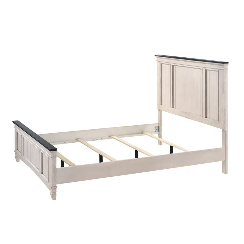 Rosalind Wheeler 1Pc Rustic Industrial Style Brown Finish Queen Size Panel Bed W Built In Bench Footboard Solid Wood Wooden Bedroom Furniture
