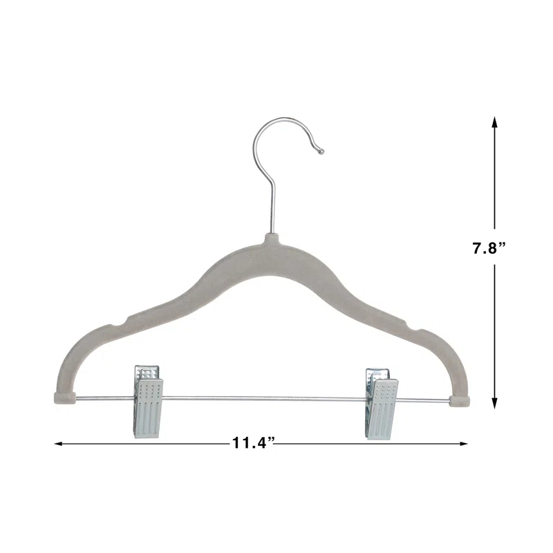 Non-Slip Clothes Hangers For Baby And Kids 20-Pack Velvet Hangers With Movable Clips, Heavy-Duty And Space-Saving For Pants,Skirts, Coat, Gray