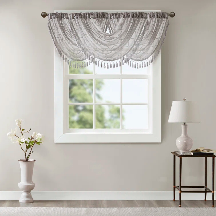Madison Park Irina Diamond Sheer Embroidered Single Waterfall Valance