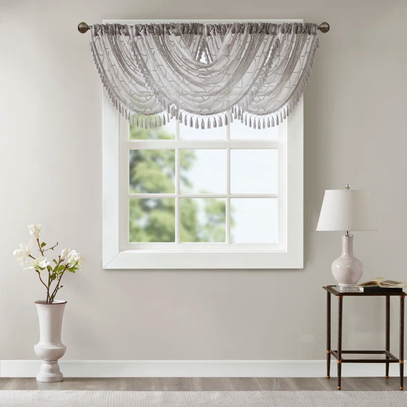 Madison Park Irina Diamond Sheer Embroidered Single Waterfall Valance