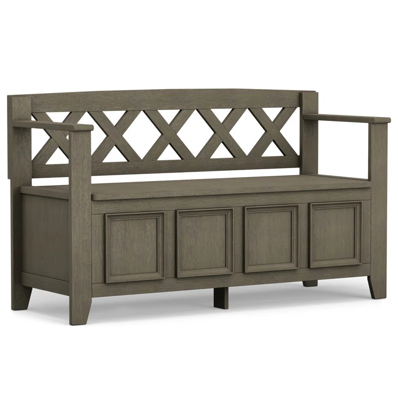 Simpli Home Amherst 48"W Solid Wood Entryway Storage Bench with Lift-Top Lid and Dual Compartments