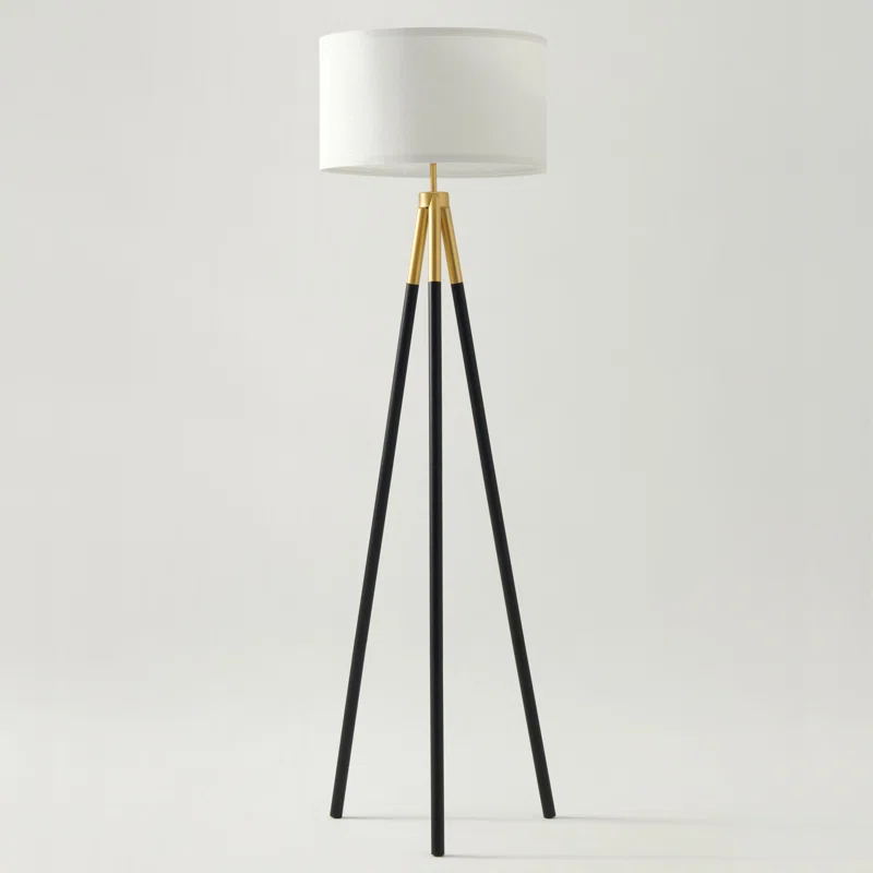 Brightech Levi 61 in. Mid Century Modern Tripod Floor Lamp with Fabric Drum Shade and Gold Finish - LED Bulb Included