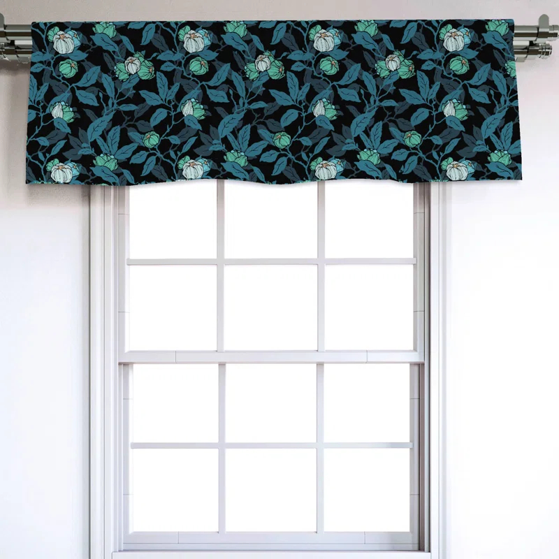 Floral Sateen Ruffled 54'' W Window Valance in