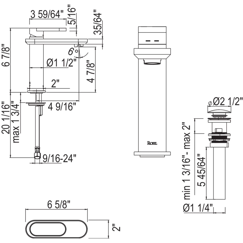 Rohl MI01D1WBAPC Miscelo™ Single Hole Bathroom Faucet with Drain Assembly