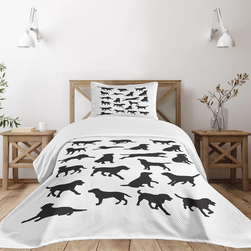 Ambesonne Labrador Bedspread Set Various Positions Charcoal Grey White