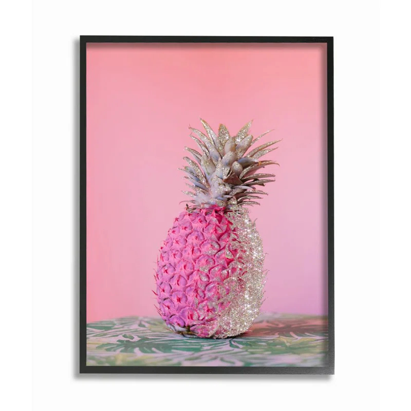 Stupell Industries " Pink Glam Glitter Pineapple On Greenery Cloth " by Ziwei Li