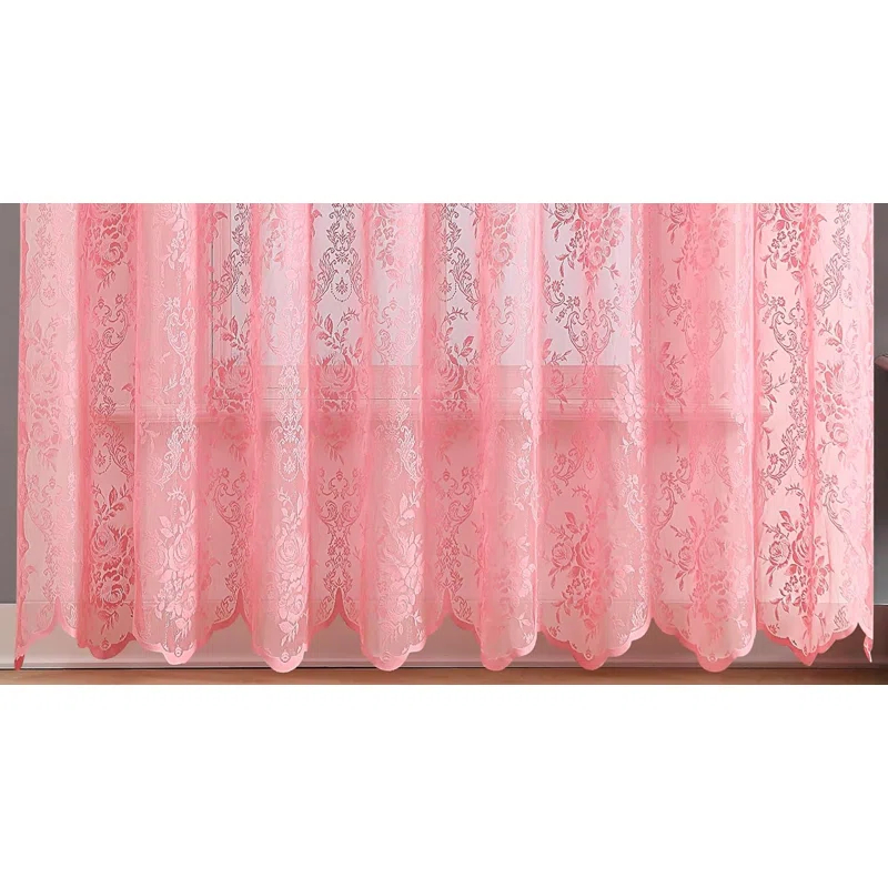 Rosdorf Park Rosdorf Park Pair Of 2 Sheer Lace Curtain Panels with Attached Matching Valance With 6 Tassels. (Set of 2)