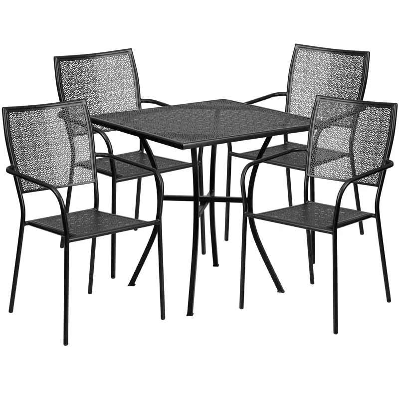 Lark Manor™ Meranda Commercial Grade 28" Square Indoor-Outdoor Steel Patio Table Set with 4 Square Back Chairs