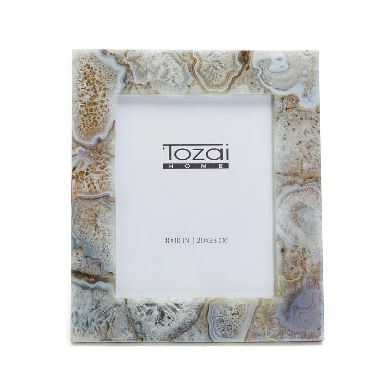Tozai Home White Quartz MDF/Genuine Natural Agate/Glass Picture Frame