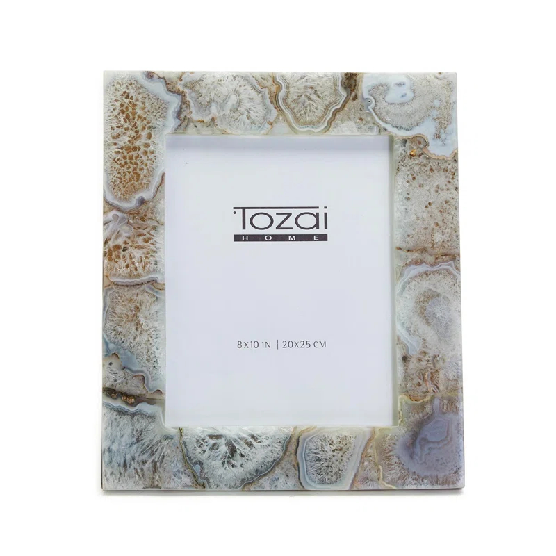 Tozai Home White Quartz MDF/Genuine Natural Agate/Glass Picture Frame