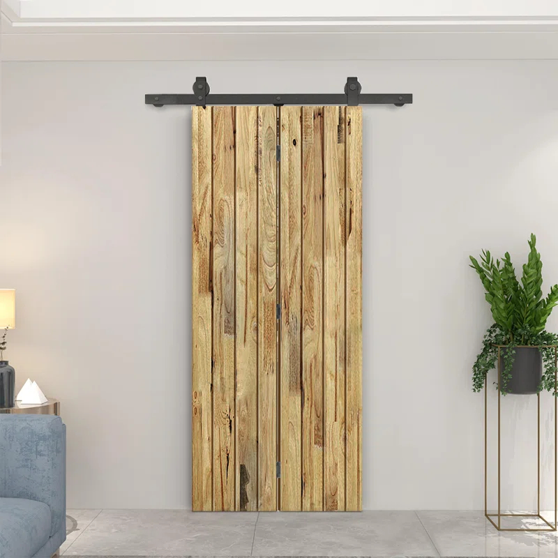 Calhome Pine Wood Bi-Fold Barn Door with Sliding Hardware Kit