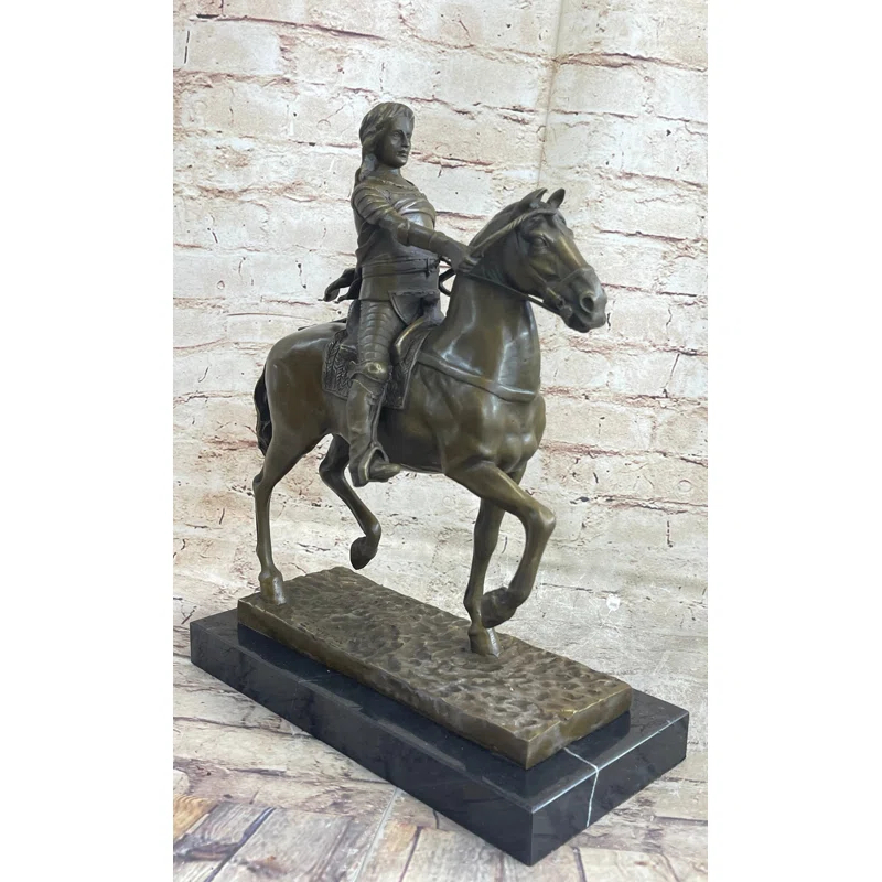 Canora Grey Tarunjot Medieval Armored Knight On Horseback Bronze Statue Sculpture Marble Base 15 Inches X 12 Inches
