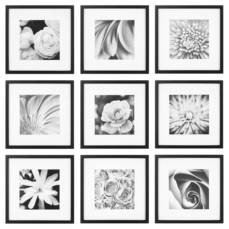 Gallery Perfect Gallery Perfect 12" x 12" Hanging Wall Wood Matted Picture Frame Kit - 9 Piece Set