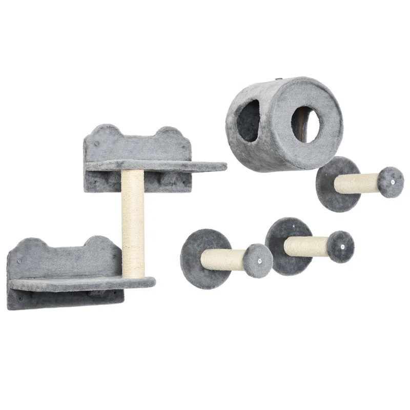 George Oliver Versatile Cat Wall Shelves Set With Condo, Cushion, Scratching Post And Jumping Platform
