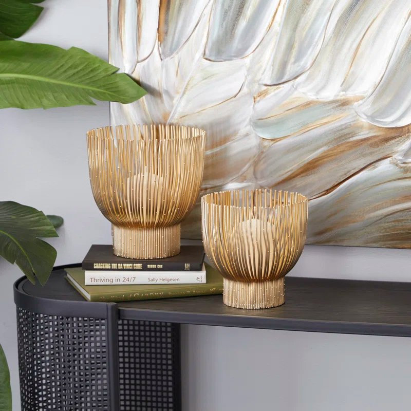 Cosmoliving By Cosmopolitan 2-Piece Cream Metal Candle Holder | Wayfair
