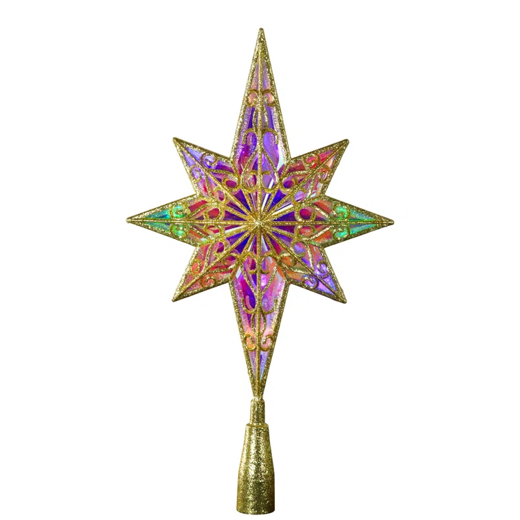 Northlight Seasonal LED Glitter Star Of Bethlehem Christmas Tree Topper - 14.5" - Gold - Multi Lights