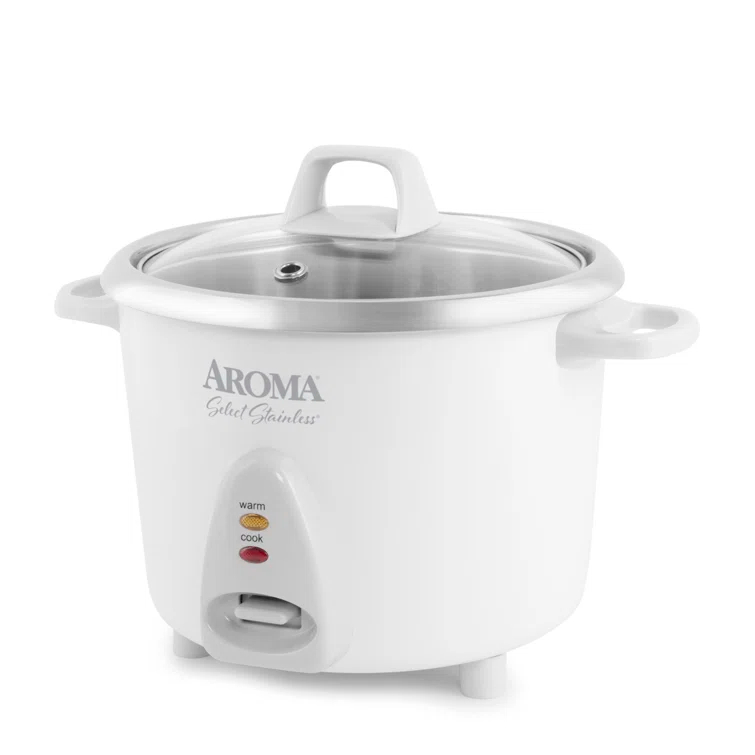 Aroma AROMA® Select Stainless® Pot Style Rice Cooker, 3-Cup (Uncooked) / 6-Cup (Cooked), Stainless Steel Inner Pot