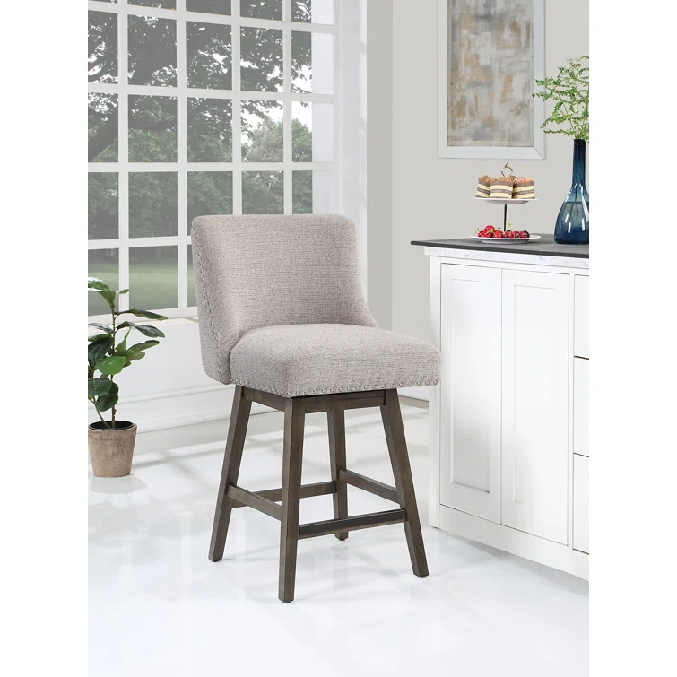 OSP Designs Granville Swivel Upholstered Counter Stool with Solid Wood Frame