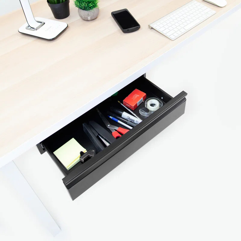 Mount-It! Under Desk Pull-Out Drawer Kit With Smooth Sliding Track | Office Storage Organizer | Mounts To Desktops Tables And Workbenches Over 0.71 Inches Thick | Matte Black